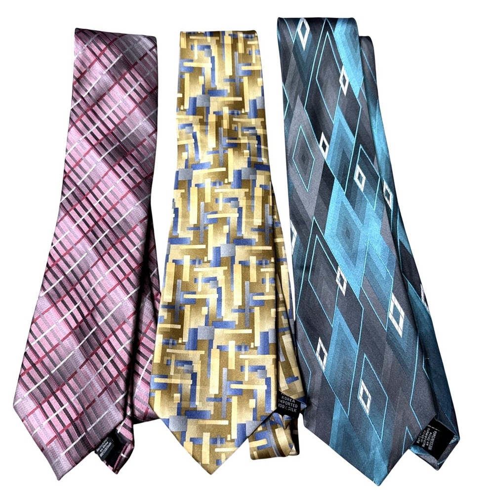 Y2K Crazy Horse Silk Tie Bundle Mens OS Geometric Plaid Abstract Professional